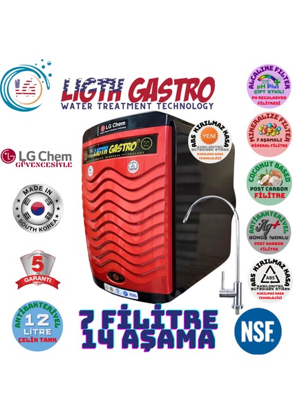 Light Gastro Lg Chem Gold Plus  Siyah-Kırmızı Renk 12 Litre 14 Aşama 7 Filitre Su Arıtma Cihazı