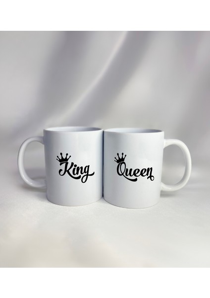 2'li Çift King Queen Baskılı Kupa Bardak Porselen Kahve Mug