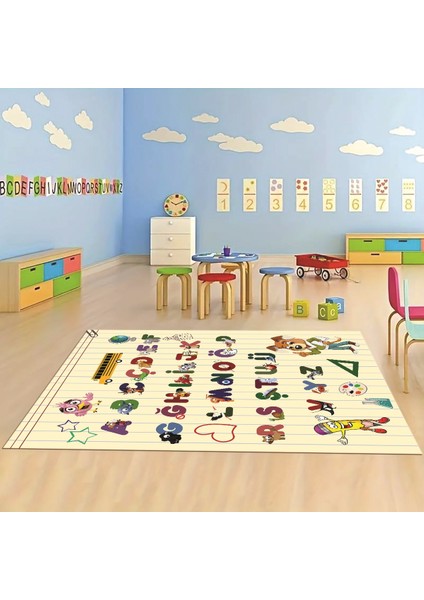 Dijital Baskılı Kaymaz Taban Yıkanabilir Eğlenceli Eğitici Çocuk Odası Halısı, N-Çocuk-33-Krem, fırsatları