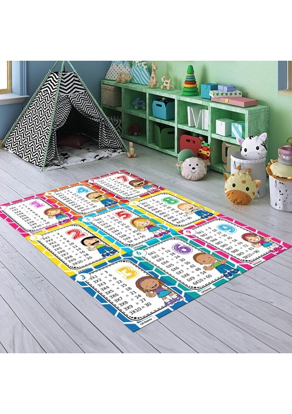 Dijital Baskılı Kaymaz Taban Yıkanabilir Eğlenceli Eğitici Çocuk Odası Halısı, N-Çocuk-45-Renkli,