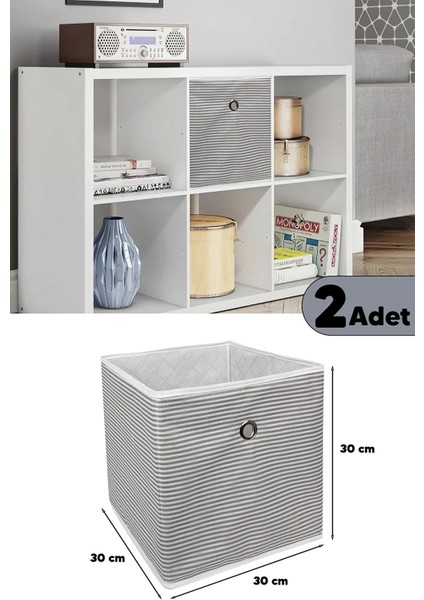 2 Adet Raf Organizer Saklama Kutusu Gri 30 x 30 x 30CM