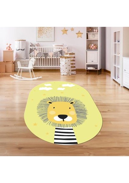 Dijital Baskılı Kaymaz Yıkanabilir Eğlenceli Eğitici Oval Çocuk Odası Halısı, N-O-Çocuk-25-Sarı,