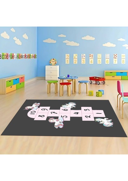 Dijital Baskılı Kaymaz Taban Yıkanabilir Eğlenceli Eğitici Çocuk Odası Halısı, N-Çocuk-37-Antrasit, fırsatları