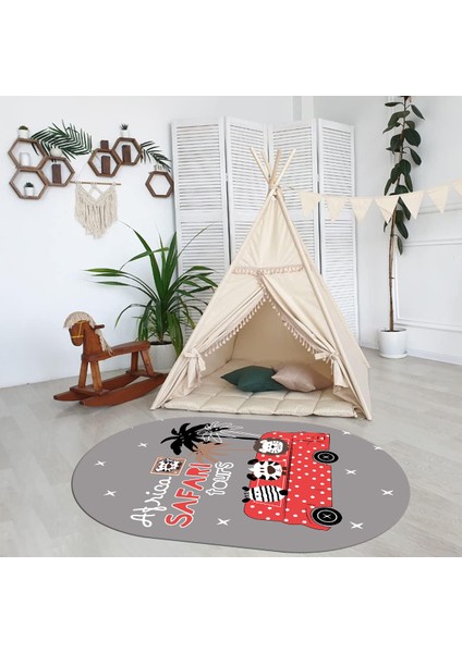 Dijital Baskılı Kaymaz Yıkanabilir Eğlenceli Eğitici Oval Çocuk Odası Halısı, N-O-Çocuk-01-Kırmızı, fırsatları