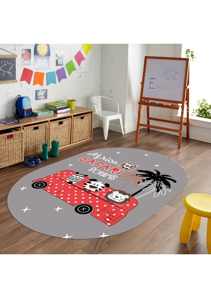 Dijital Baskılı Kaymaz Yıkanabilir Eğlenceli Eğitici Oval Çocuk Odası Halısı, N-O-Çocuk-01-Kırmızı, indirimleri