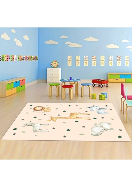 Dijital Baskılı Kaymaz Taban Yıkanabilir Eğlenceli Eğitici Çocuk Odası Halısı, N-Çocuk-35-Krem, fırsatları