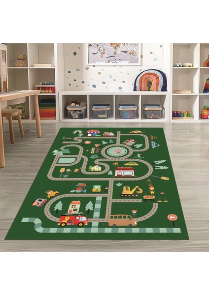 Dijital Baskılı Kaymaz Taban Yıkanabilir Eğlenceli Eğitici Çocuk Odası Halısı, N-Çocuk-48-Yeşil, modelleri