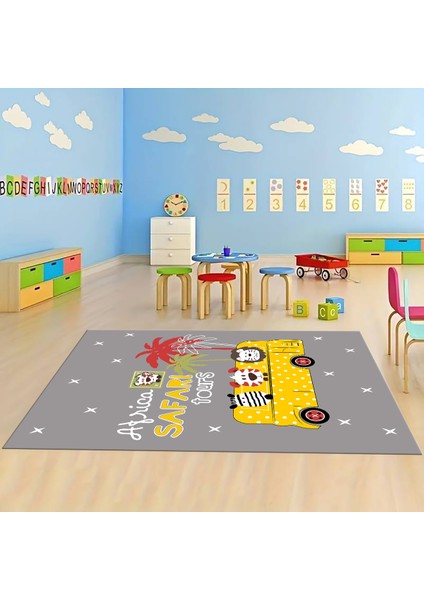 Dijital Baskılı Kaymaz Taban Yıkanabilir Eğlenceli Eğitici Çocuk Odası Halısı, N-Çocuk-01-Sarı,