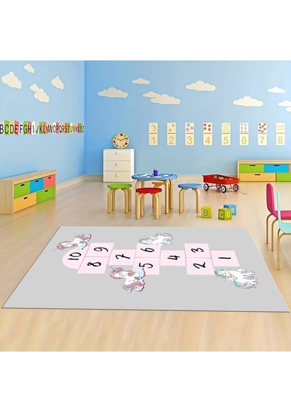 Dijital Baskılı Kaymaz Taban Yıkanabilir Eğlenceli Eğitici Çocuk Odası Halısı, N-Çocuk-37-Gri, fırsatları