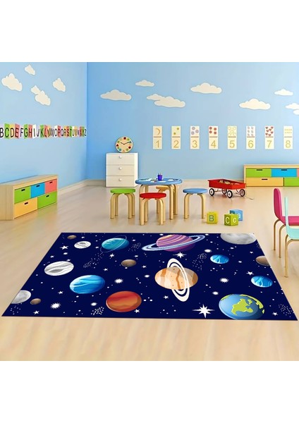 Dijital Baskılı Kaymaz Taban Yıkanabilir Eğlenceli Eğitici Çocuk Odası Halısı, N-Çocuk-38-Lacivert,