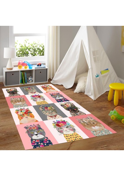 Dijital Baskılı Kaymaz Taban Yıkanabilir Eğlenceli Eğitici Çocuk Odası Halısı, N-Çocuk-11-Pembe, fiyatları