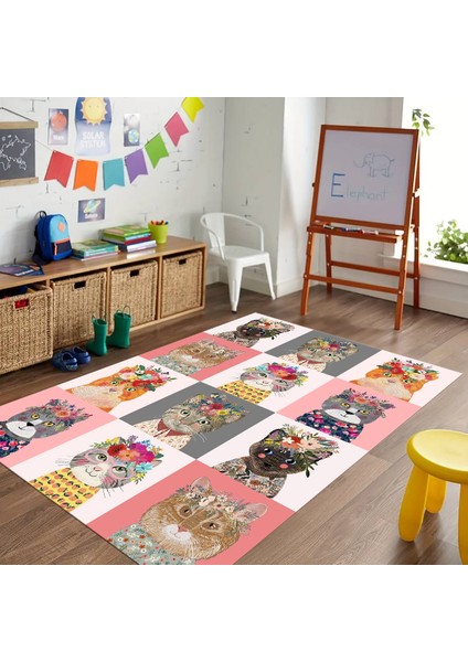 Dijital Baskılı Kaymaz Taban Yıkanabilir Eğlenceli Eğitici Çocuk Odası Halısı, N-Çocuk-11-Pembe, fırsatları
