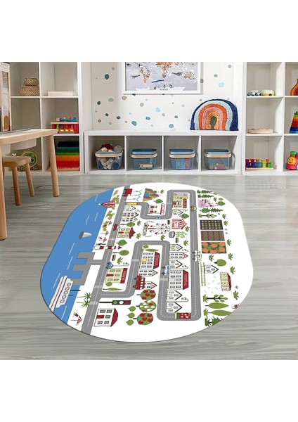 Dijital Baskılı Kaymaz Yıkanabilir Eğlenceli Eğitici Oval Çocuk Odası Halısı, N-O-Çocuk-07-Beyaz, fiyatları