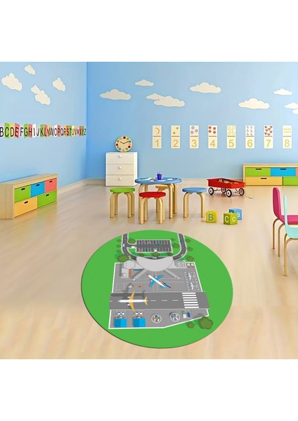 Dijital Baskılı Kaymaz Yıkanabilir Eğlenceli Yuvarlak Çocuk Odası Halısı, N-Y-Çocuk-50-Yeşil,