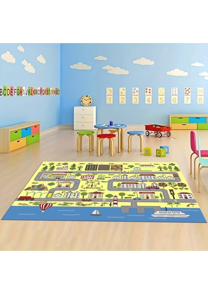 Dijital Baskılı Kaymaz Taban Yıkanabilir Eğlenceli Eğitici Çocuk Odası Halısı, N-Çocuk-07-Sarı,