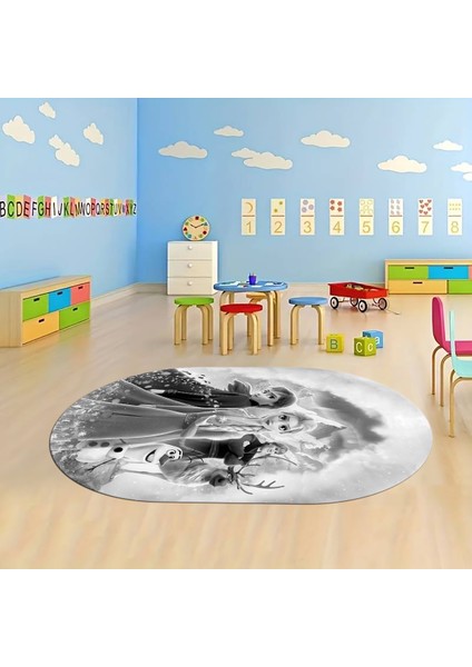 Dijital Baskılı Kaymaz Yıkanabilir Eğlenceli Eğitici Oval Çocuk Odası Halısı, N-O-Çocuk-42-Gri,