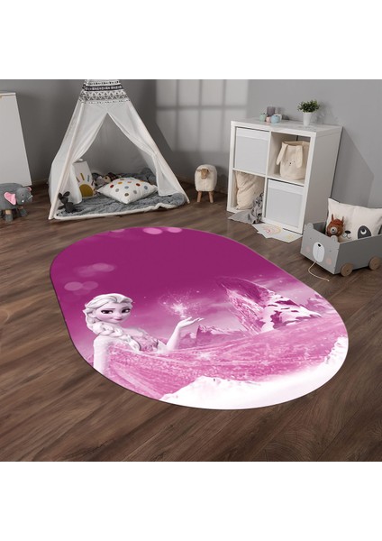 Dijital Baskılı Kaymaz Yıkanabilir Eğlenceli Eğitici Oval Çocuk Odası Halısı, N-O-Çocuk-43-Mor,