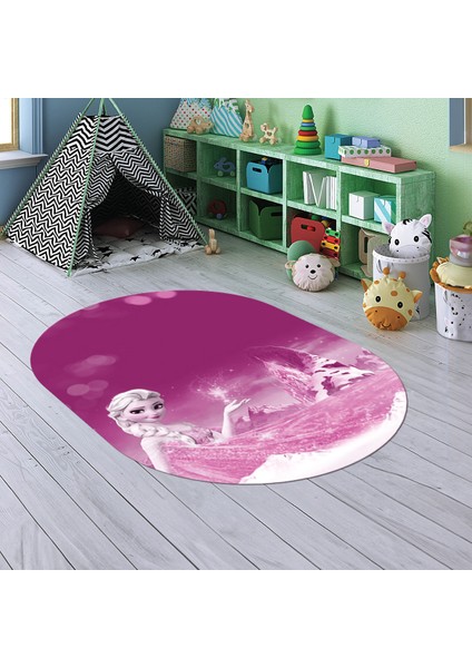 Dijital Baskılı Kaymaz Yıkanabilir Eğlenceli Eğitici Oval Çocuk Odası Halısı, N-O-Çocuk-43-Mor,