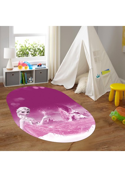 Dijital Baskılı Kaymaz Yıkanabilir Eğlenceli Eğitici Oval Çocuk Odası Halısı, N-O-Çocuk-43-Mor,