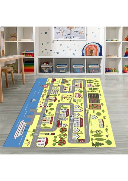 Dijital Baskılı Kaymaz Taban Yıkanabilir Eğlenceli Eğitici Çocuk Odası Halısı, N-Çocuk-07-Sarı, fiyatları