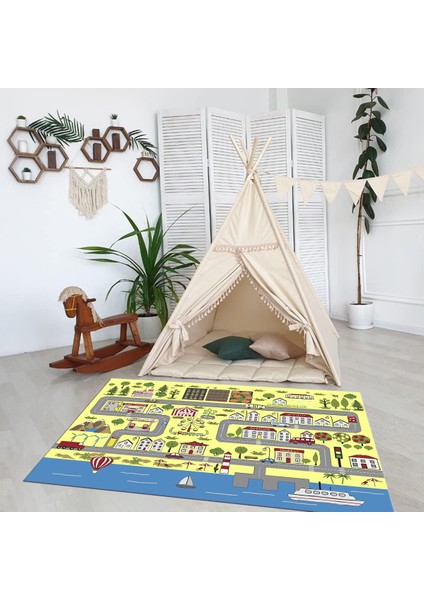 Dijital Baskılı Kaymaz Taban Yıkanabilir Eğlenceli Eğitici Çocuk Odası Halısı, N-Çocuk-07-Sarı, fırsatları