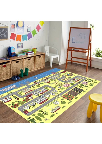 Dijital Baskılı Kaymaz Taban Yıkanabilir Eğlenceli Eğitici Çocuk Odası Halısı, N-Çocuk-07-Sarı, indirimleri