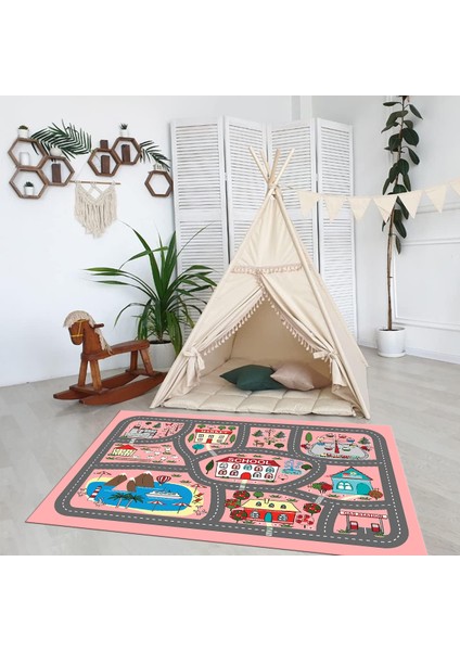 Dijital Baskılı Kaymaz Taban Yıkanabilir Eğlenceli Eğitici Çocuk Odası Halısı, N-Çocuk-02-Pembe, fırsatları