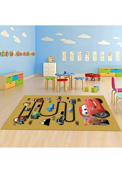 Dijital Baskılı Kaymaz Taban Yıkanabilir Eğlenceli Eğitici Çocuk Odası Halısı, N-Çocuk-03-Turuncu,