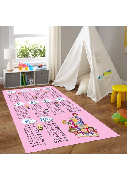 Dijital Baskılı Kaymaz Taban Yıkanabilir Eğlenceli Eğitici Çocuk Odası Halısı, N-Çocuk-05-Pembe,