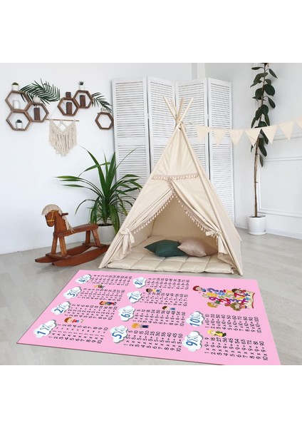 Dijital Baskılı Kaymaz Taban Yıkanabilir Eğlenceli Eğitici Çocuk Odası Halısı, N-Çocuk-05-Pembe,