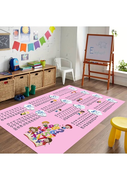 Dijital Baskılı Kaymaz Taban Yıkanabilir Eğlenceli Eğitici Çocuk Odası Halısı, N-Çocuk-05-Pembe,