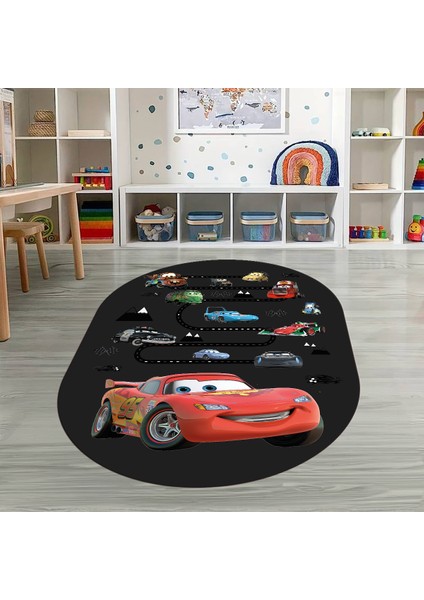 Dijital Baskılı Kaymaz Yıkanabilir Eğlenceli Eğitici Oval Çocuk Odası Halısı, N-O-Çocuk-03-Antrasit,