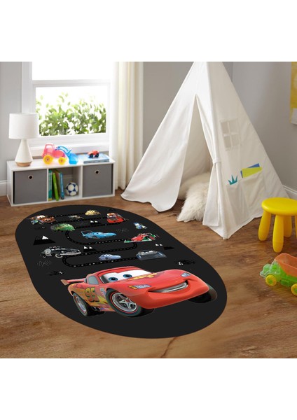 Dijital Baskılı Kaymaz Yıkanabilir Eğlenceli Eğitici Oval Çocuk Odası Halısı, N-O-Çocuk-03-Antrasit,