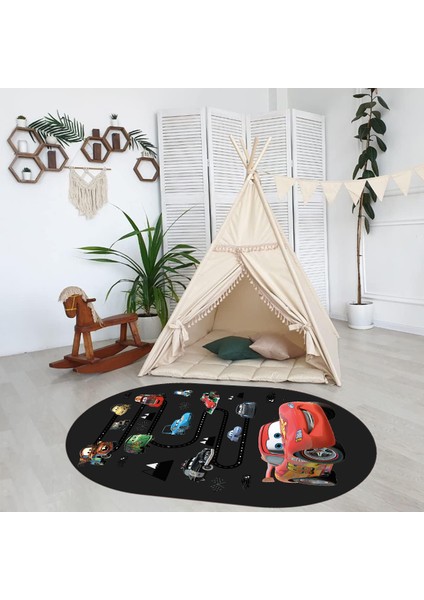 Dijital Baskılı Kaymaz Yıkanabilir Eğlenceli Eğitici Oval Çocuk Odası Halısı, N-O-Çocuk-03-Antrasit,