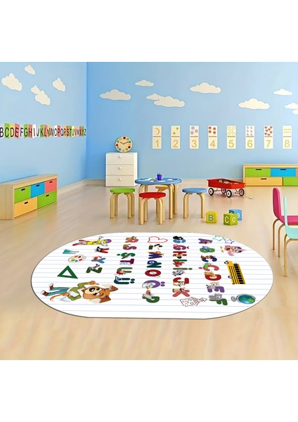Dijital Baskılı Kaymaz Yıkanabilir Eğlenceli Eğitici Oval Çocuk Odası Halısı, N-O-Çocuk-33-Beyaz, fırsatları