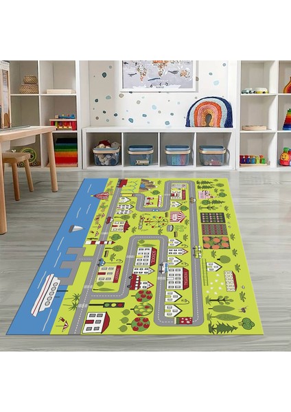 Dijital Baskılı Kaymaz Taban Yıkanabilir Eğlenceli Eğitici Çocuk Odası Halısı, N-Çocuk-07-Yeşil, fiyatları