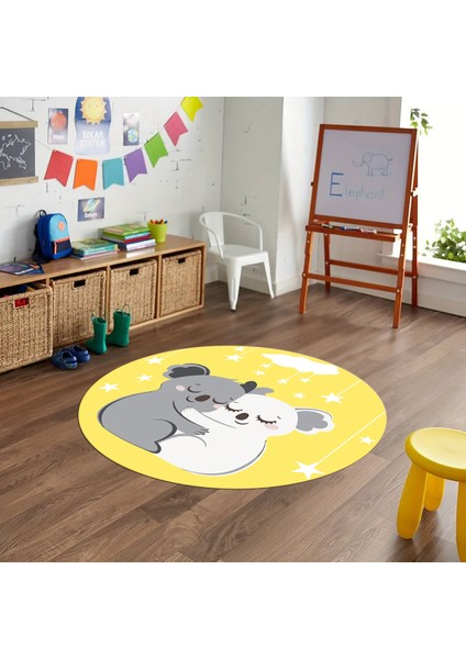 Dijital Baskılı Kaymaz Yıkanabilir Eğlenceli Yuvarlak Çocuk Odası Halısı, N-Y-Çocuk-22-Sarı,