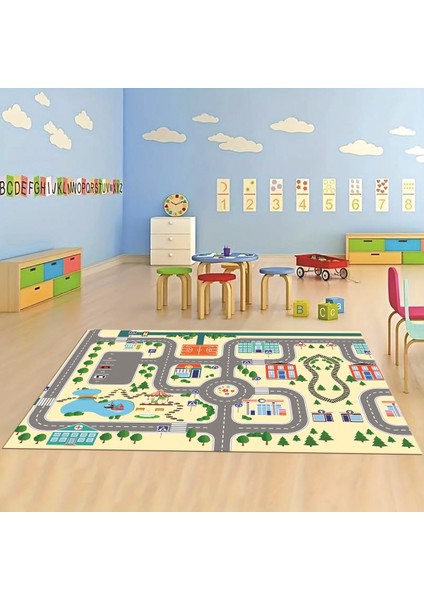 Dijital Baskılı Kaymaz Taban Yıkanabilir Eğlenceli Eğitici Çocuk Odası Halısı, N-Çocuk-47-Krem, fiyatları