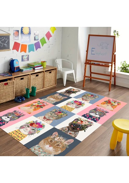 Dijital Baskılı Kaymaz Taban Yıkanabilir Eğlenceli Eğitici Çocuk Odası Halısı, N-Çocuk-11-Renkli, fırsatları