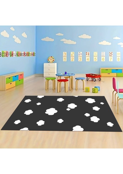 Dijital Baskılı Kaymaz Taban Yıkanabilir Eğlenceli Eğitici Çocuk Odası Halısı, N-Çocuk-08-Antrasit,