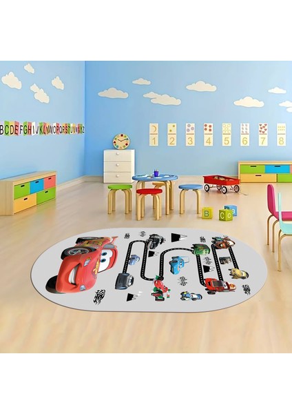 Dijital Baskılı Kaymaz Yıkanabilir Eğlenceli Eğitici Oval Çocuk Odası Halısı, N-O-Çocuk-03-Gri,