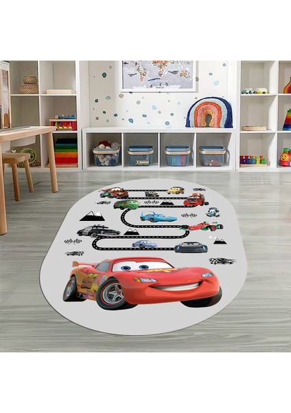 Dijital Baskılı Kaymaz Yıkanabilir Eğlenceli Eğitici Oval Çocuk Odası Halısı, N-O-Çocuk-03-Gri,
