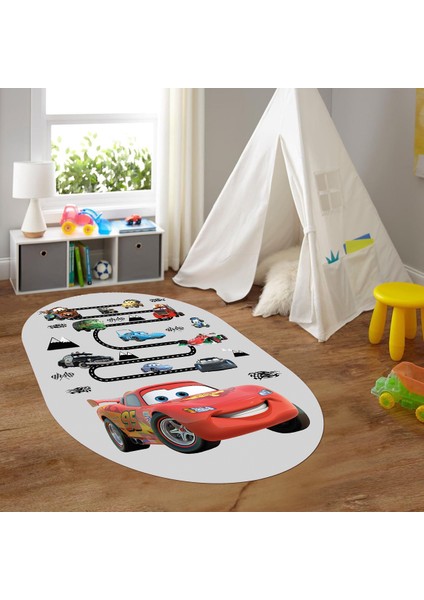 Dijital Baskılı Kaymaz Yıkanabilir Eğlenceli Eğitici Oval Çocuk Odası Halısı, N-O-Çocuk-03-Gri,