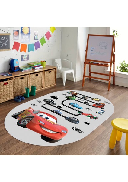Dijital Baskılı Kaymaz Yıkanabilir Eğlenceli Eğitici Oval Çocuk Odası Halısı, N-O-Çocuk-03-Gri,