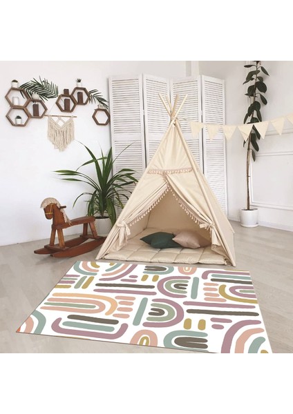 Dijital Baskılı Kaymaz Taban Yıkanabilir Eğlenceli Eğitici Çocuk Odası Halısı, N-Çocuk-26-Renkli,