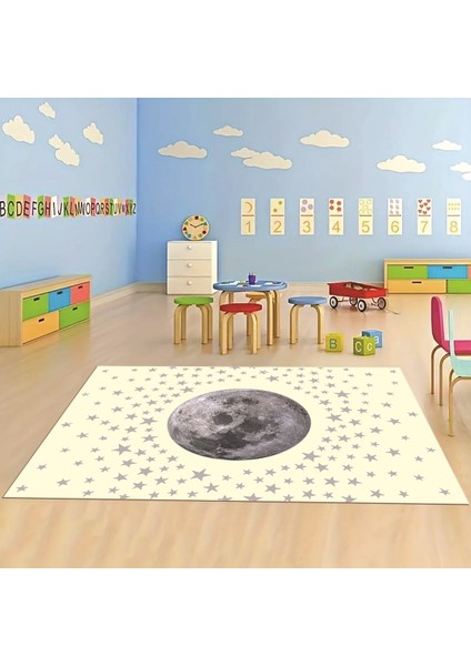 Dijital Baskılı Kaymaz Taban Yıkanabilir Eğlenceli Eğitici Çocuk Odası Halısı, N-Çocuk-27-Krem, indirimleri