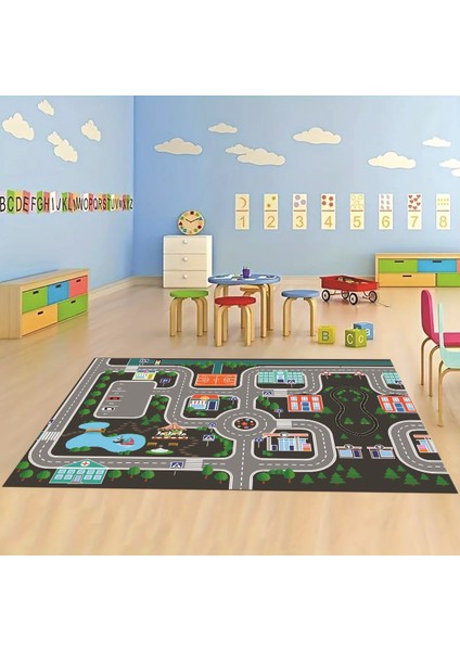 Dijital Baskılı Kaymaz Taban Yıkanabilir Eğlenceli Eğitici Çocuk Odası Halısı, N-Çocuk-47-Antrasit, fiyatları