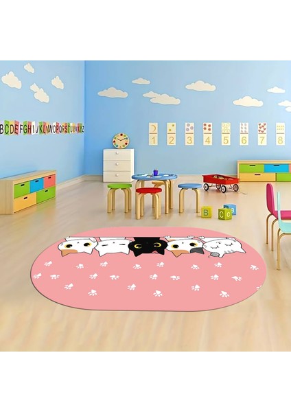 Dijital Baskılı Kaymaz Yıkanabilir Eğlenceli Eğitici Oval Çocuk Odası Halısı, N-O-Çocuk-49-Pembe, fiyatları
