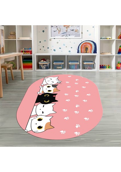 Dijital Baskılı Kaymaz Yıkanabilir Eğlenceli Eğitici Oval Çocuk Odası Halısı, N-O-Çocuk-49-Pembe, modelleri