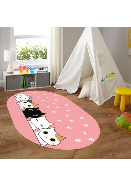Dijital Baskılı Kaymaz Yıkanabilir Eğlenceli Eğitici Oval Çocuk Odası Halısı, N-O-Çocuk-49-Pembe, fırsatları